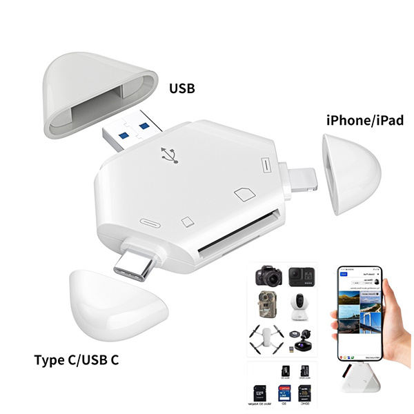 Đầu đọc thẻ từ tích hợp 3 cổng Type C, Lightning, USB đa năng 