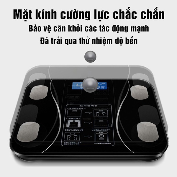 Cân điện tử sức khoẻ mặt kính cường lực dành cho gia đình 