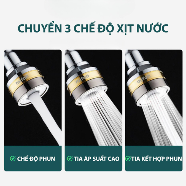 Đầu vòi xoay 360 độ 3 chế độ phun lắp bồn rửa bát tiện dụng , Loại ngắn 