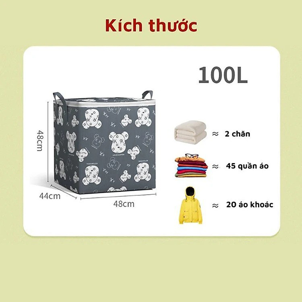 Túi đựng quần áo chăn màn hình gấu 100L