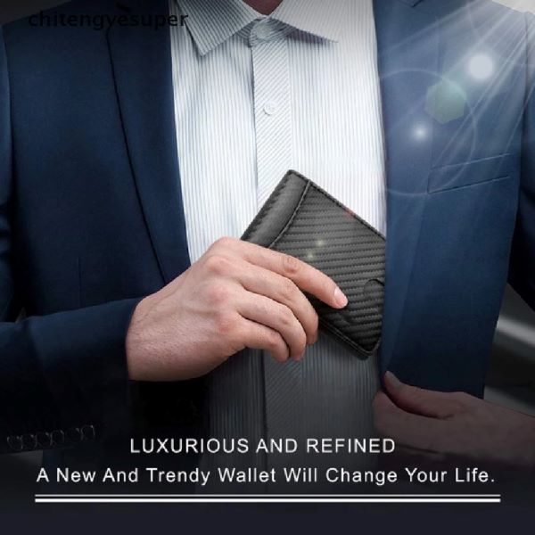 Ví da nam đựng thẻ từ tính Carbon Leather RFID Money Clip