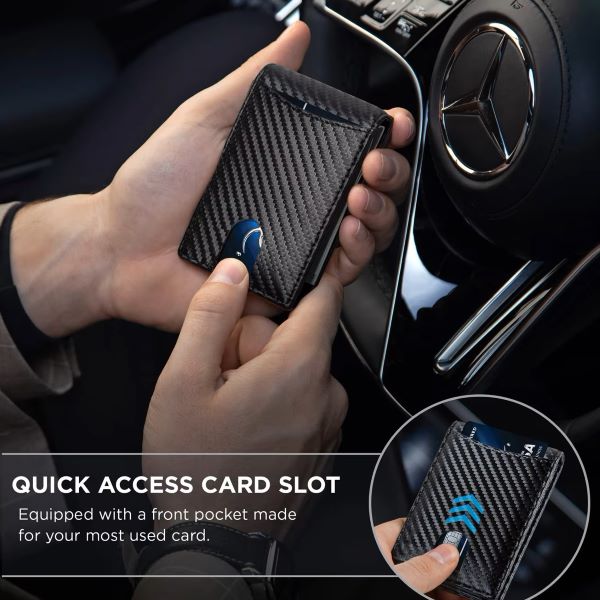 Ví da nam đựng thẻ từ tính Carbon Leather RFID Money Clip