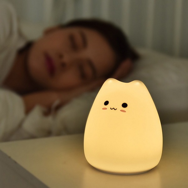 Đèn ngủ silicon đổi màu hình mèo dễ thương
