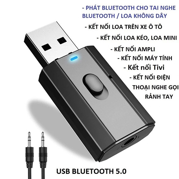 USB thu phát âm thanh Bluetooth 5.0 không dây 2 trong 1 