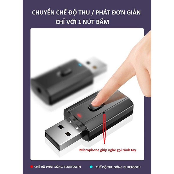 USB thu phát âm thanh Bluetooth 5.0 không dây 2 trong 1 