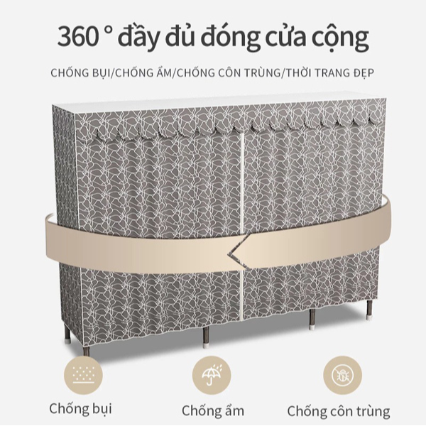 Tủ treo quần áo đa năng, chống sập, bền đẹp theo thời gian, Màu hồng baby - Loại 2 buồng ( 105*45*170cm )