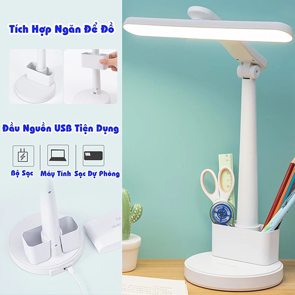 Đèn học để bàn chống cận có hộp đựng bút tiện lợi