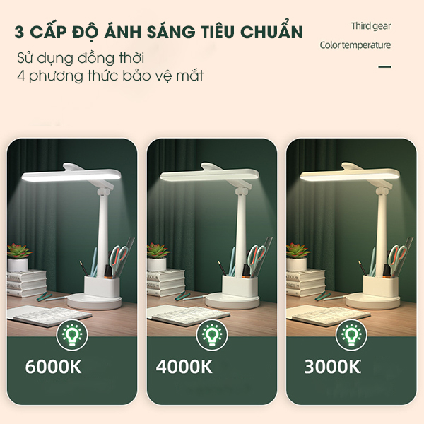 Đèn học để bàn chống cận có hộp đựng bút tiện lợi