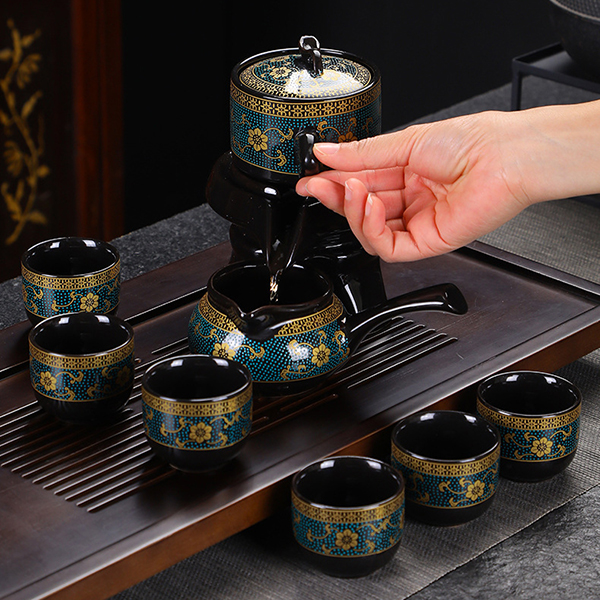 Bộ ấm chén trà đạo cối xay hoa văn cổ họa tiết sang trọng, Hoa văn