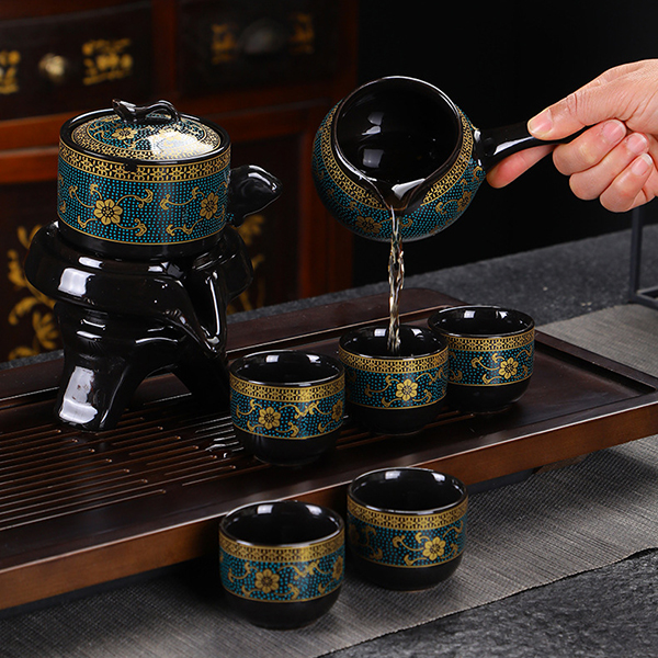 Bộ ấm chén trà đạo cối xay hoa văn cổ họa tiết sang trọng, Hoa văn