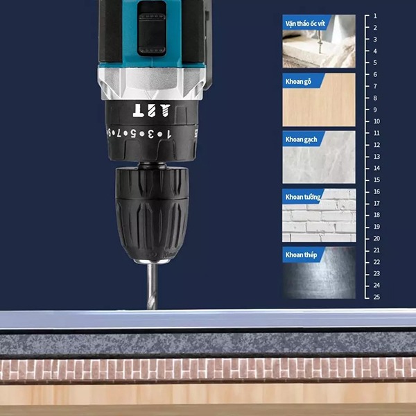 Máy khoan pin cầm tay 3 chức năng tiện lợi kèm hộp phụ kiện, Loại 1 pin