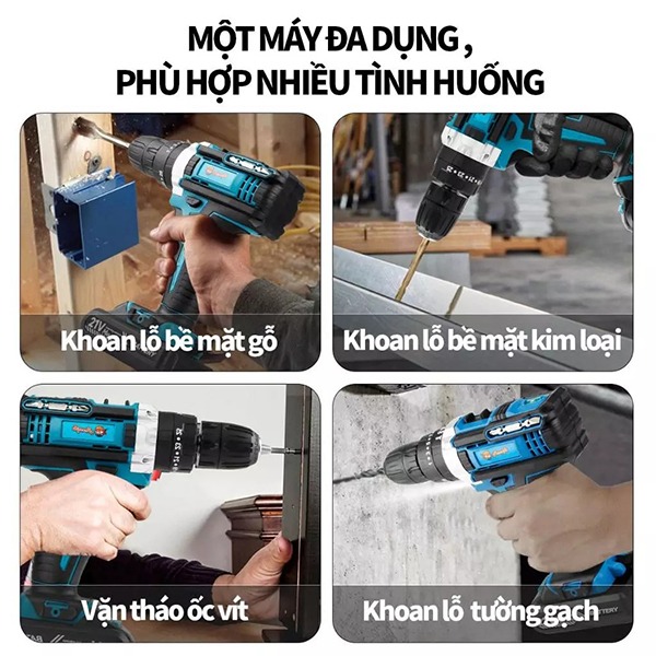 Máy khoan pin cầm tay 3 chức năng tiện lợi kèm hộp phụ kiện, Loại 1 pin