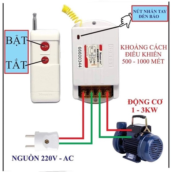 Công tắc điều khiển từ xa 1000m công suất Honest HT-6220ZRD