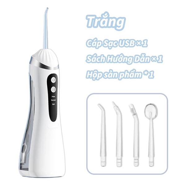 Máy tăm nước không dây dung tích 220ml kèm 4 đầu phun, dây sạc, Màu đen