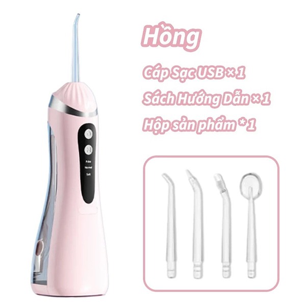 Máy tăm nước không dây dung tích 220ml kèm 4 đầu phun, dây sạc, Màu đen