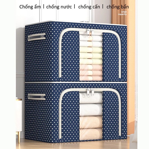 Hộp vải đựng chăn màn, quần áo có khung thép chịu lực chắc chắn, gấp gọn tiện lợi, Dung tích 78L: 50x40x33cm