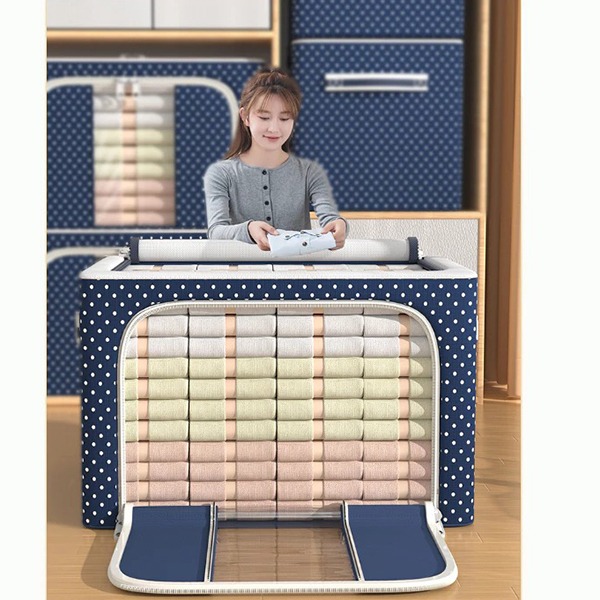 Hộp vải đựng chăn màn, quần áo có khung thép chịu lực chắc chắn, gấp gọn tiện lợi, Dung tích 78L: 50x40x33cm
