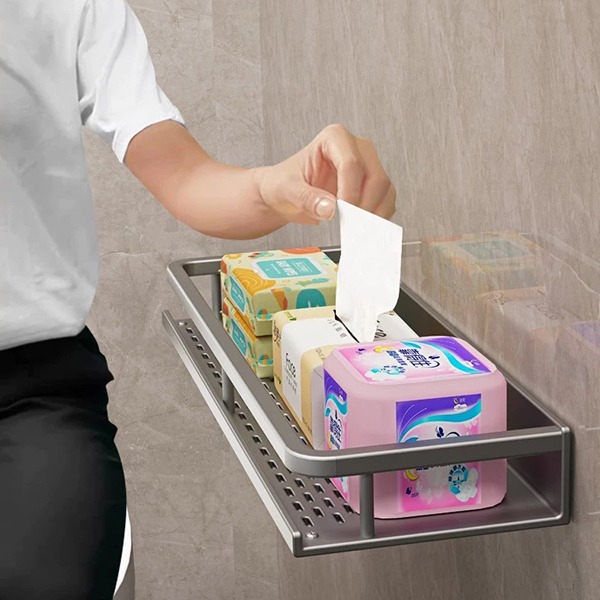 Kệ treo tường nhà bếp, phòng tắm, kệ để gia vị đa năng bằng nhôm không gỉ , Dài 40cm