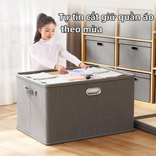 Hộp đựng quần áo bằng vải dày dặn có nắp đậy, quai cầm tiện lợi, Dung tích 40L (44*29*30cm)	