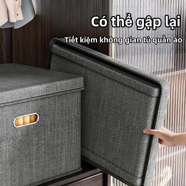 Hộp đựng quần áo bằng vải dày dặn có nắp đậy, quai cầm tiện lợi, Dung tích 40L (44*29*30cm)	