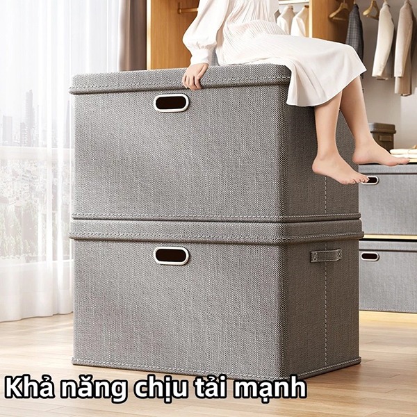 Hộp đựng quần áo bằng vải dày dặn có nắp đậy, quai cầm tiện lợi, Dung tích 40L (44*29*30cm)	