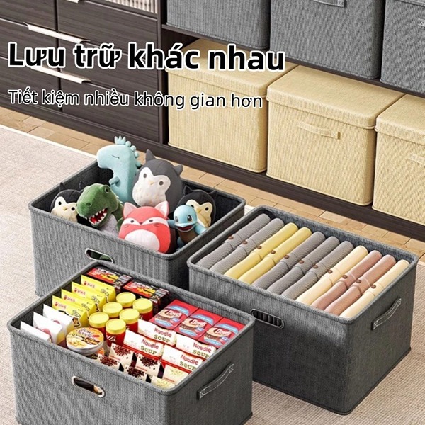 Hộp đựng quần áo bằng vải dày dặn có nắp đậy, quai cầm tiện lợi, Dung tích 40L (44*29*30cm)	
