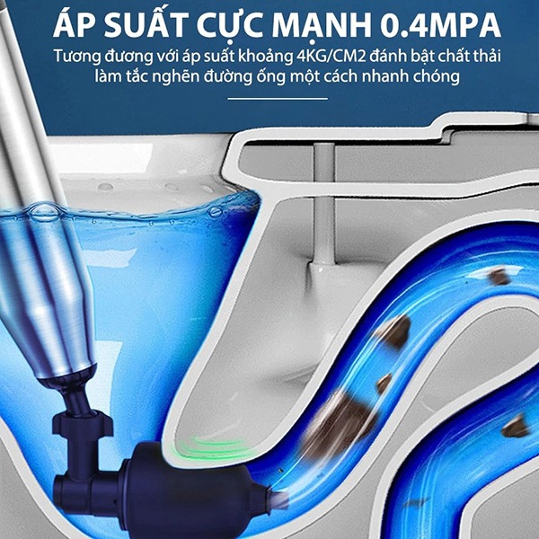 Dung cụ thông tắc bồn cầu ,cống nhà vệ sinh, bồn rửa chén bằng khí nén hiệu quả, Ống thép - Tay cong	
