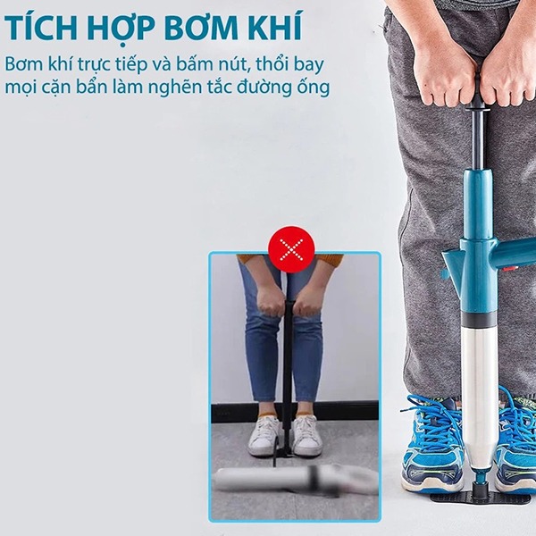 Dung cụ thông tắc bồn cầu ,cống nhà vệ sinh, bồn rửa chén bằng khí nén hiệu quả, Ống thép - Tay cong	