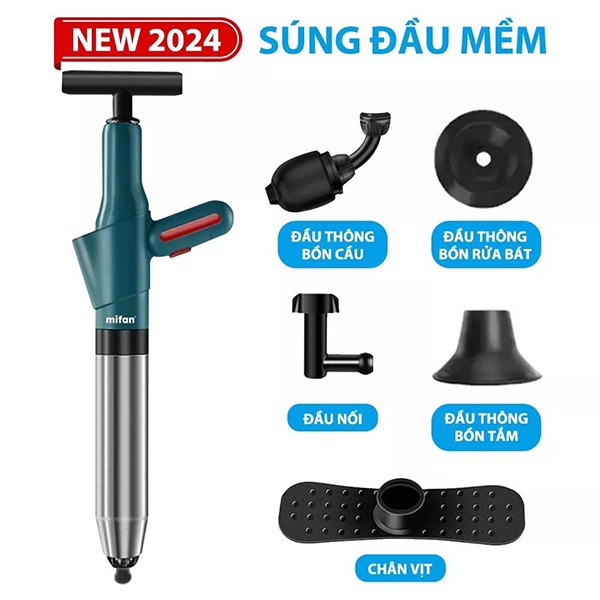 Dung cụ thông tắc bồn cầu ,cống nhà vệ sinh, bồn rửa chén bằng khí nén hiệu quả, Ống thép - Tay cong	