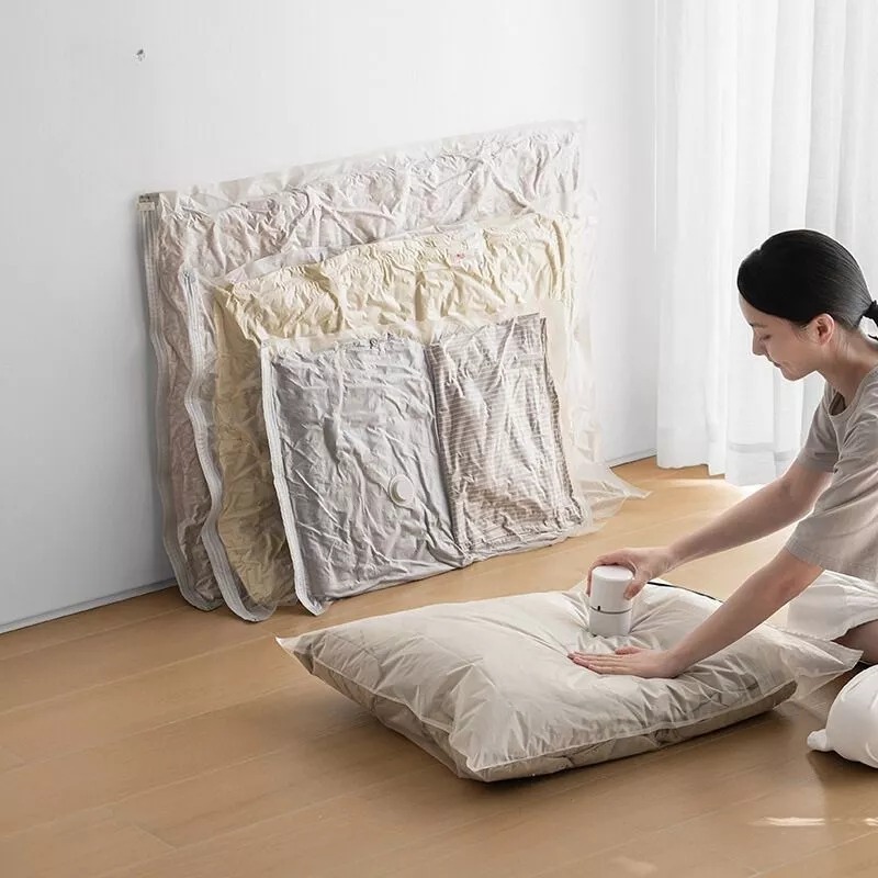 (Tặng bơm tay) Túi hút chân không đựng quần áo, chăn màn, khóa zip kín khí chống mốc, Combo 10 túi 40x60	