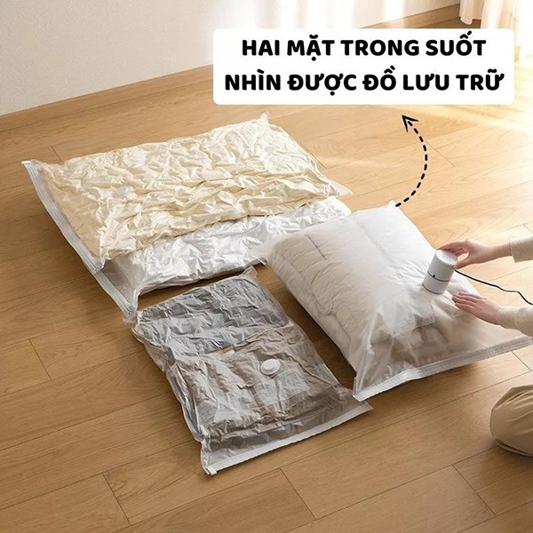 (Tặng bơm tay) Túi hút chân không đựng quần áo, chăn màn, khóa zip kín khí chống mốc, Combo 10 túi 40x60	