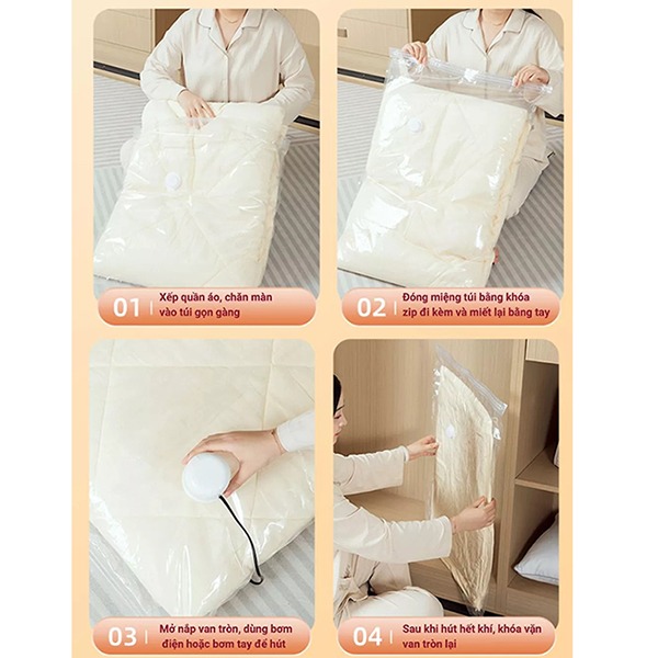 (Tặng bơm tay) Túi hút chân không đựng quần áo, chăn màn, khóa zip kín khí chống mốc, Combo 10 túi 40x60	