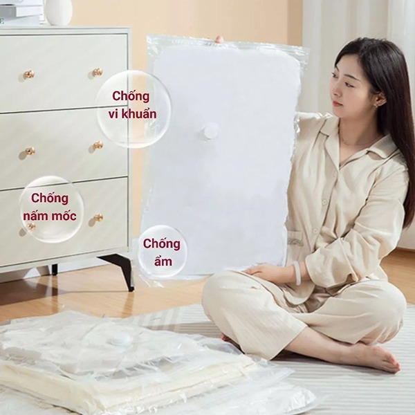 (Tặng bơm tay) Túi hút chân không đựng quần áo, chăn màn, khóa zip kín khí chống mốc, Combo 10 túi 40x60	