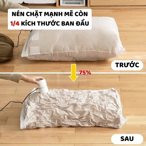 (Tặng bơm tay) Túi hút chân không đựng quần áo, chăn màn, khóa zip kín khí chống mốc, Combo 10 túi 40x60	