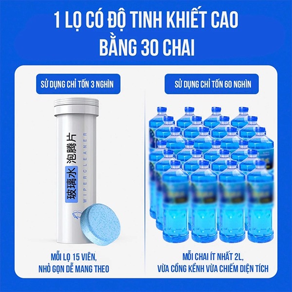 Combo 5 lọ viên sủi rửa kính ô tô chuyên dụng siêu sạch, sáng bóng