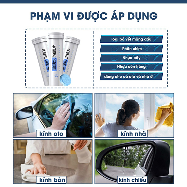 Combo 5 lọ viên sủi rửa kính ô tô chuyên dụng siêu sạch, sáng bóng