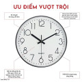 Đồng hồ treo tường 30cm Quartz kim trôi cao cấp, Màu đen viền vàng	