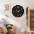 Đồng hồ treo tường 30cm Quartz kim trôi cao cấp, Màu đen viền vàng	