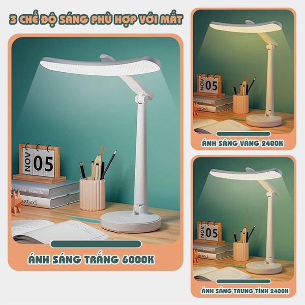 Đèn học chống cận, cảm ứng tiện lợi kèm bộ sạc đầy đủ, Loại 3600mah (gồm cả củ sạc)	