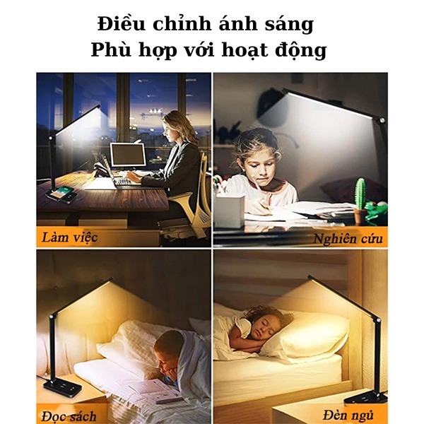 Đèn học để bàn chống cận siêu sáng điều khiển 3 mức sáng và 5 chế độ màu, Màu đen - Bản tiêu chuẩn cắm điện