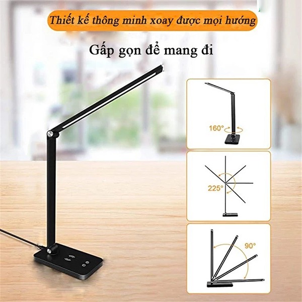 Đèn học để bàn chống cận siêu sáng điều khiển 3 mức sáng và 5 chế độ màu, Màu đen - Bản tiêu chuẩn cắm điện