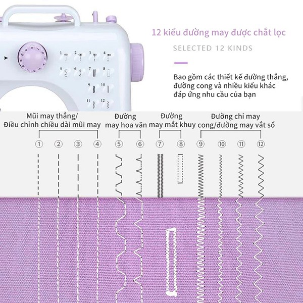 Máy may gia đình đa năng 12 kiểu may nhỏ gọn, dễ sử dụng