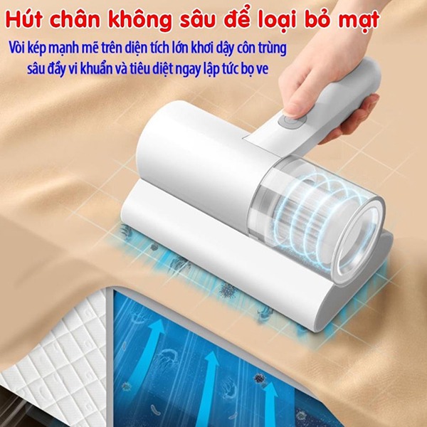 Máy hút bụi mini cầm tay không dây, hút bụi chăn ga giường đệm thảm có tia UV