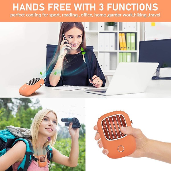 Quạt tích điện mini đeo cổ siêu mát, Màu cam