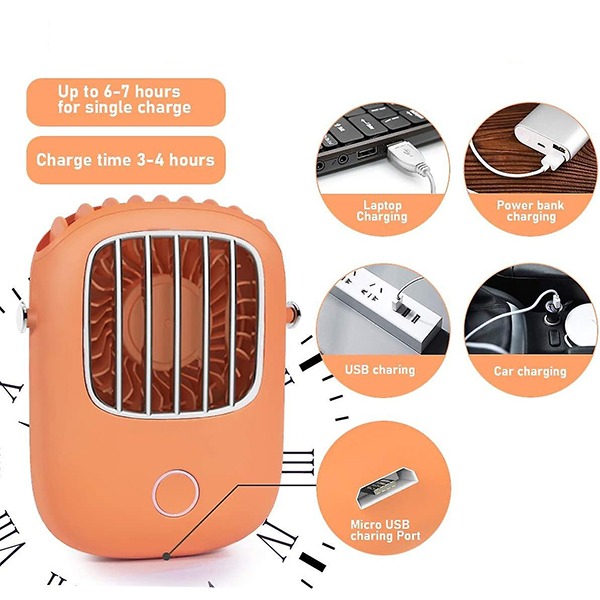 Quạt tích điện mini đeo cổ siêu mát, Màu cam