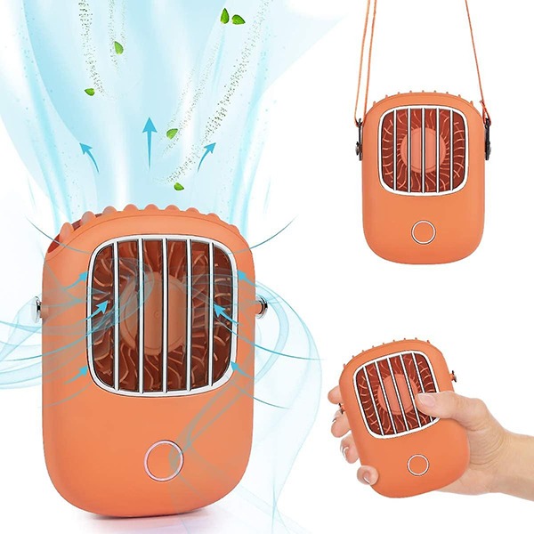 Quạt tích điện mini đeo cổ siêu mát, Màu cam