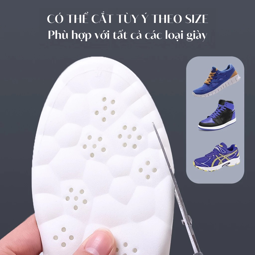 Combo 2 miếng lót giày cao su non cao cấp đàn hồi, thoáng khí, chống sốc, Mặt xám - Đệm trắng - Size 39/40