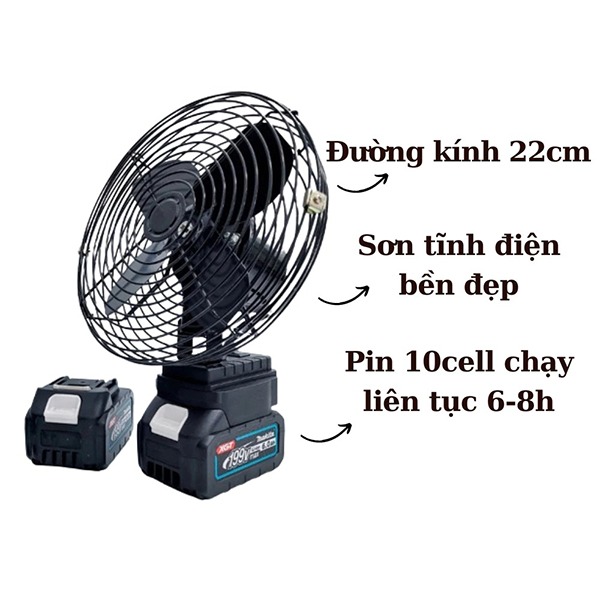 Quạt tích điện Makita 2 tốc độ gió hiệu suất mạnh, QUẠT + 1 PIN + 1 SẠC