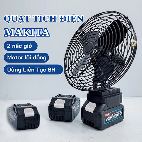 Quạt tích điện Makita 2 tốc độ gió hiệu suất mạnh, QUẠT + 1 PIN + 1 SẠC