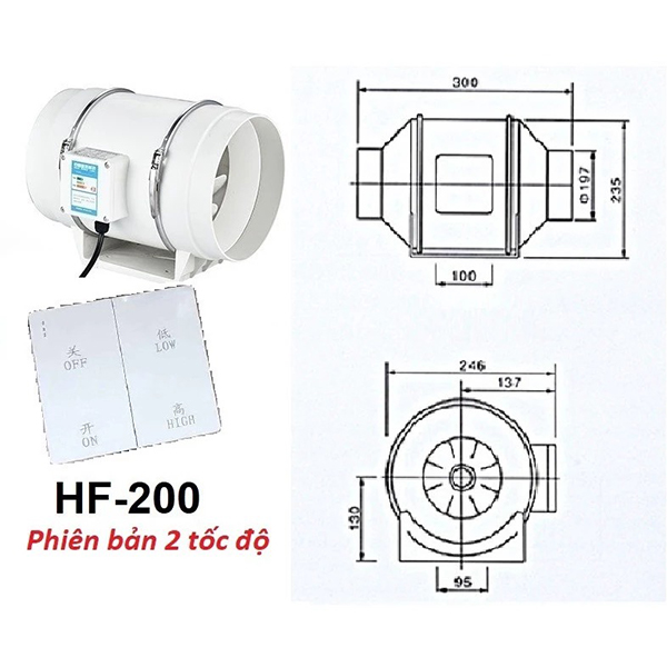Quạt thông gió hút mùi đường ống công suất lớn , HF75 -35W	
